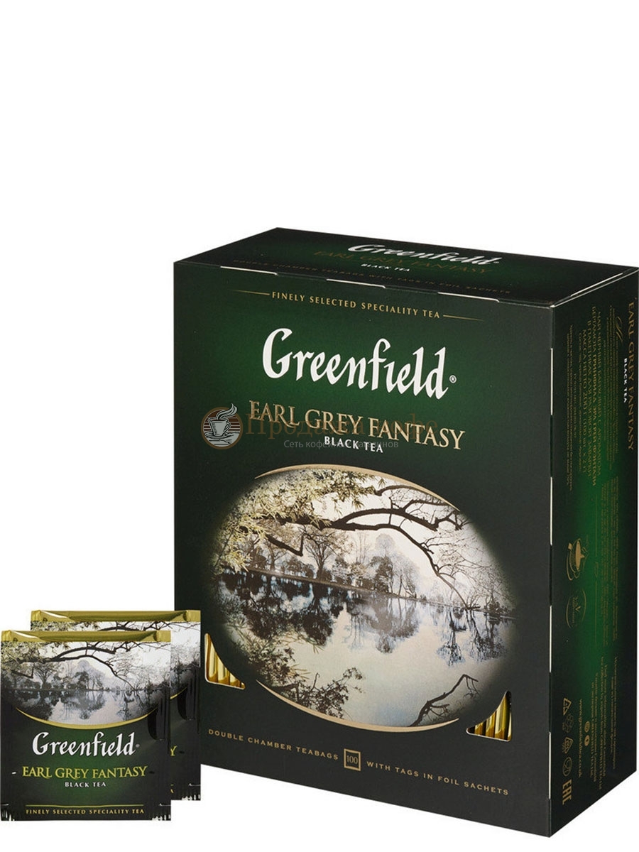 Чай черный Greenfield Earl Grey Fantasy (Гринфилд Эрл Грей Фентези), упаковка 100 пакетиков